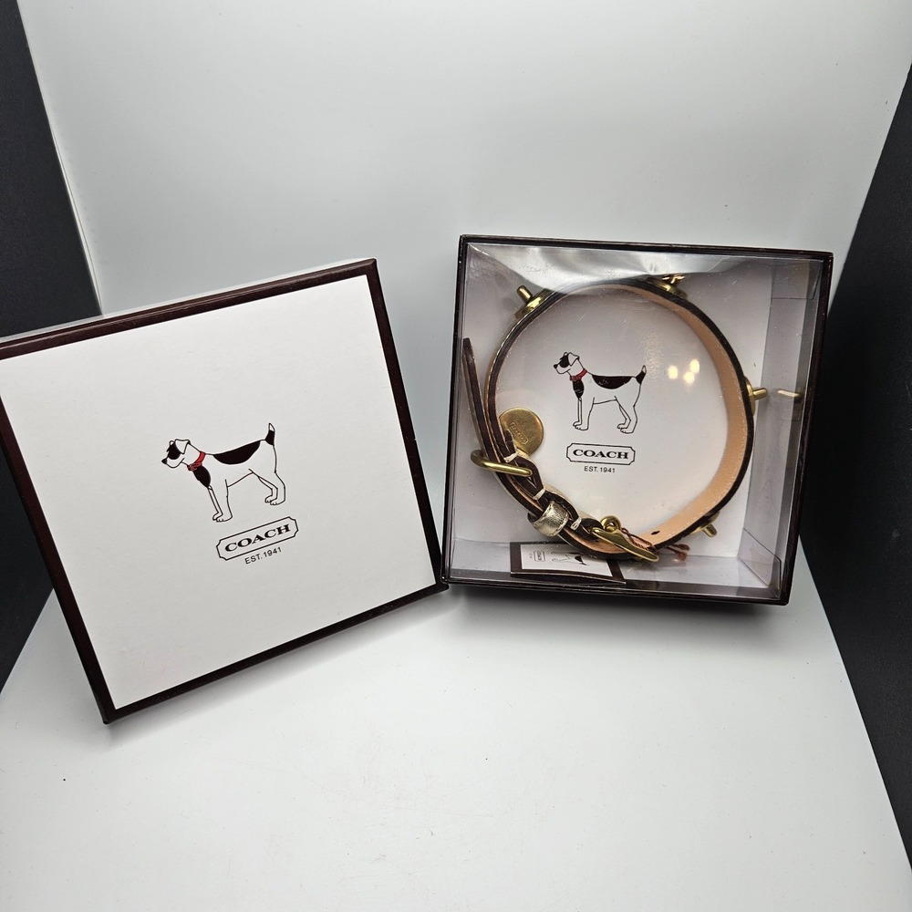 NIB COACH Metallic Gold Turnlock Leather‎ Dog Collar Charm 600900 Small